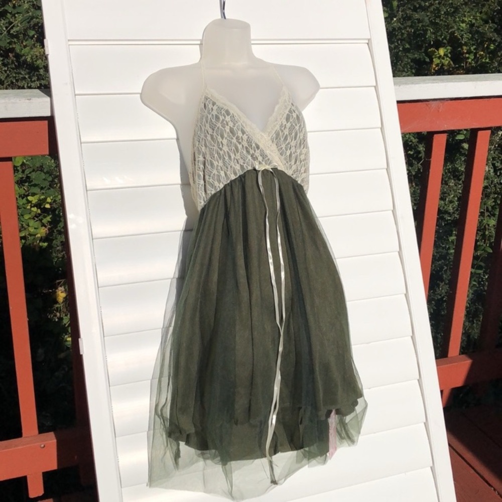 Elegant Green and Cream lace upper Dress